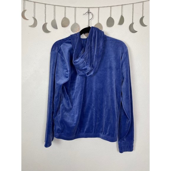 Fila Woman's Sz‎ M Blue Velvet Velour Hoodie Sweatshirt Quarter Zip Pull Over - Picture 7 of 7